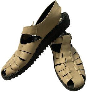 Josef Seibel Slingback Sandals Womens 42 Tan Leather Fisherman Silver Buckle